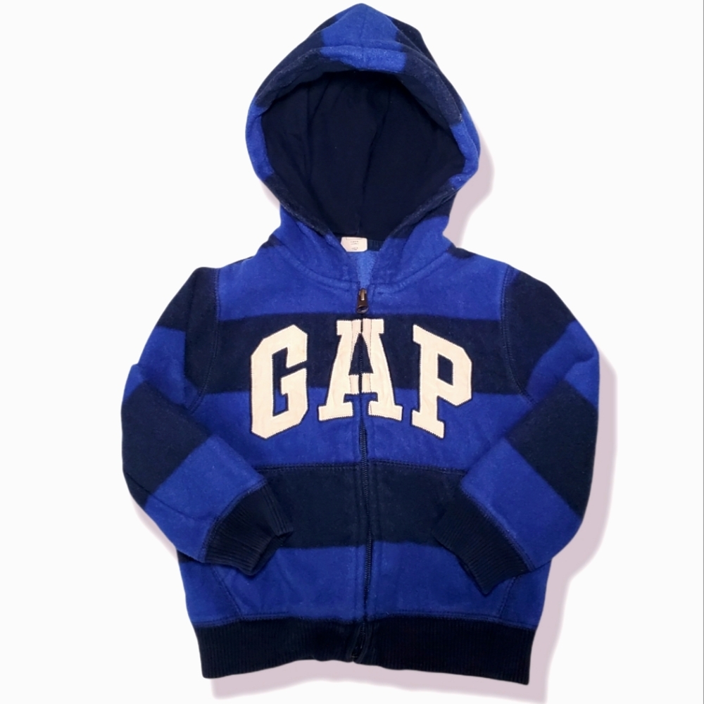 Baby Gap Striped Fleece Logo Zip Up Hoodie 3T Blue Stripe